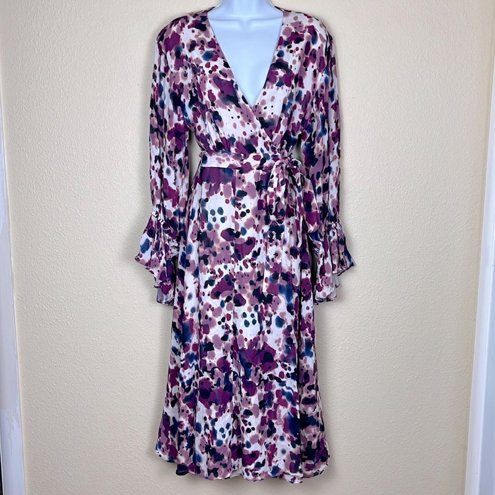 Los Angeles Atelier & Other Stories long sleeve purple watercolor wrap dress sz8